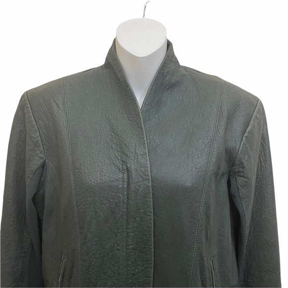 VEDA Leather Biker Jacket Dark Olive Green Size Large - Picture 5 of 15